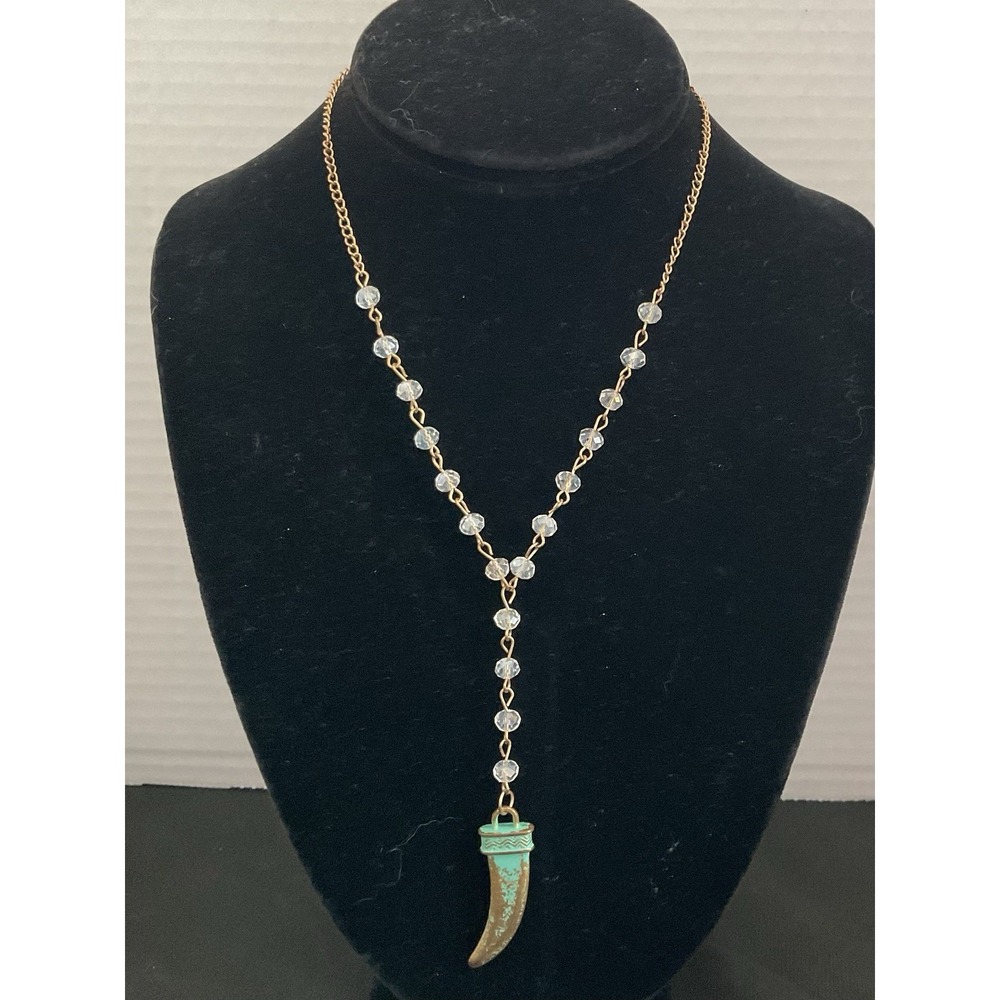 vintage style lariat necklace turquoise Colored horn pendant Estate Jewelry